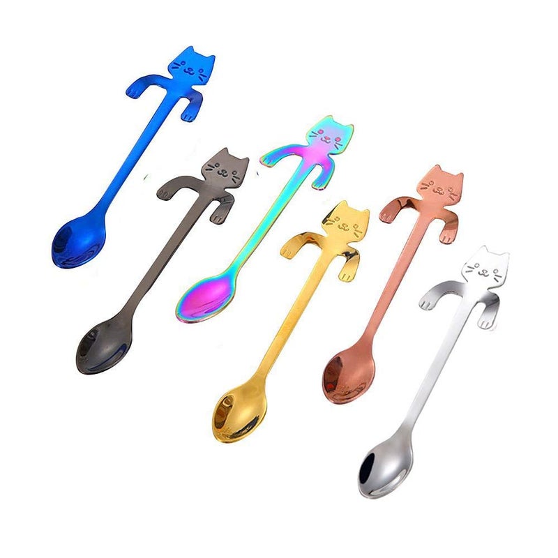 ESRISE Cat Spoon Coffee Tea Spoon Set, ESRISE Stainless Steel Mini Cute Kitten Stirring Teaspoons for Dessert Drink Mixing Milkshake (Multicolor) - Image 1